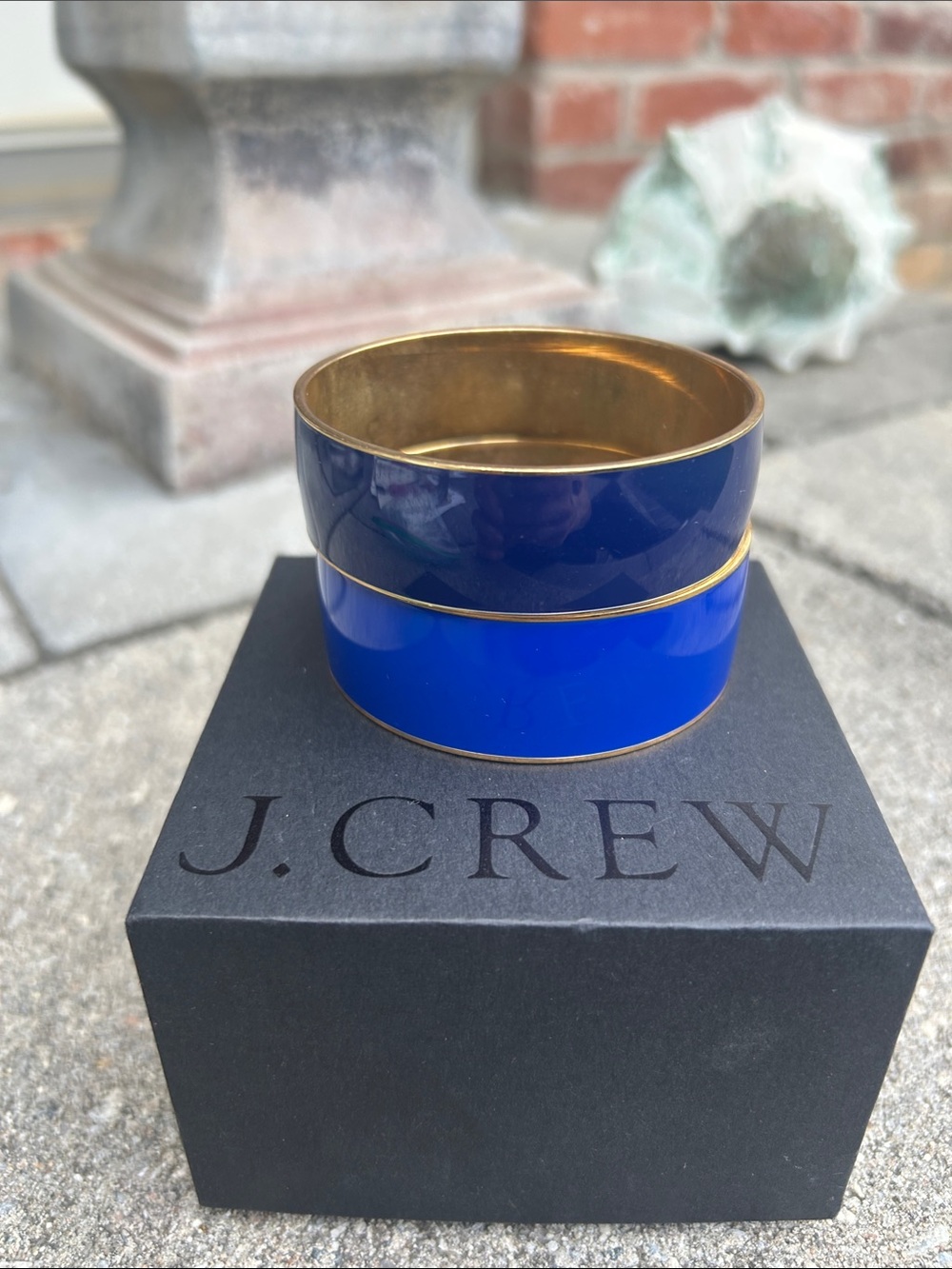 J. Crew Royal and Navy Classic Wide Enamel Stackable Bangle Duo 14k plated